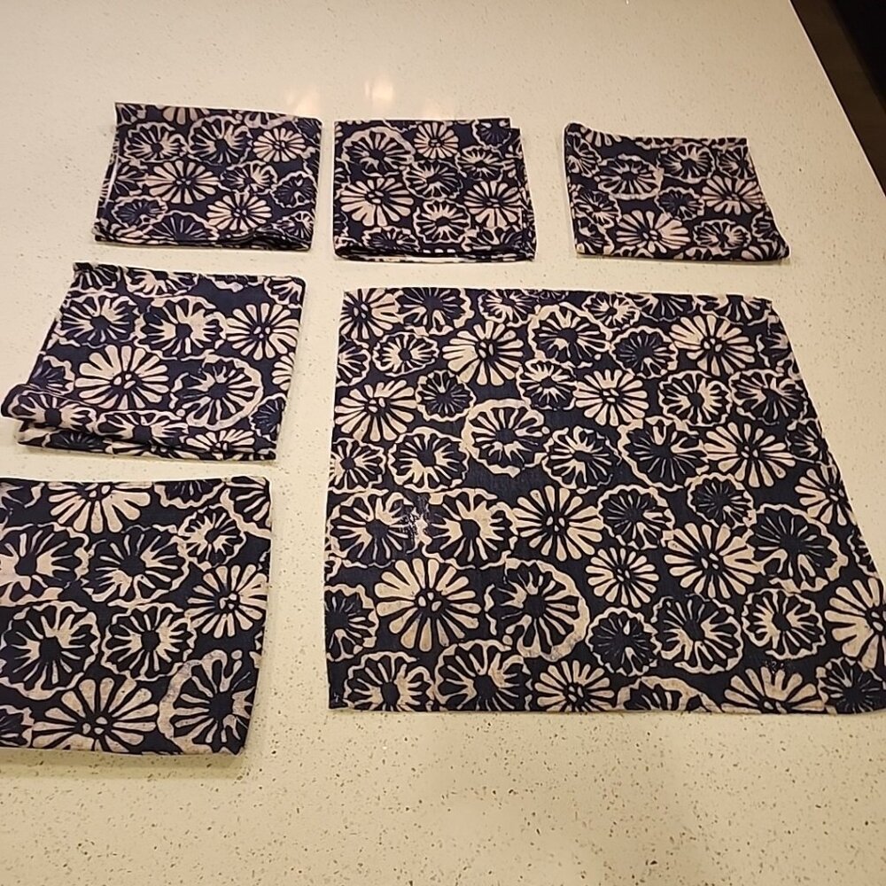 Set Of 6 Sonoma Cloth Napkins Blue Gray Floral 18x18"